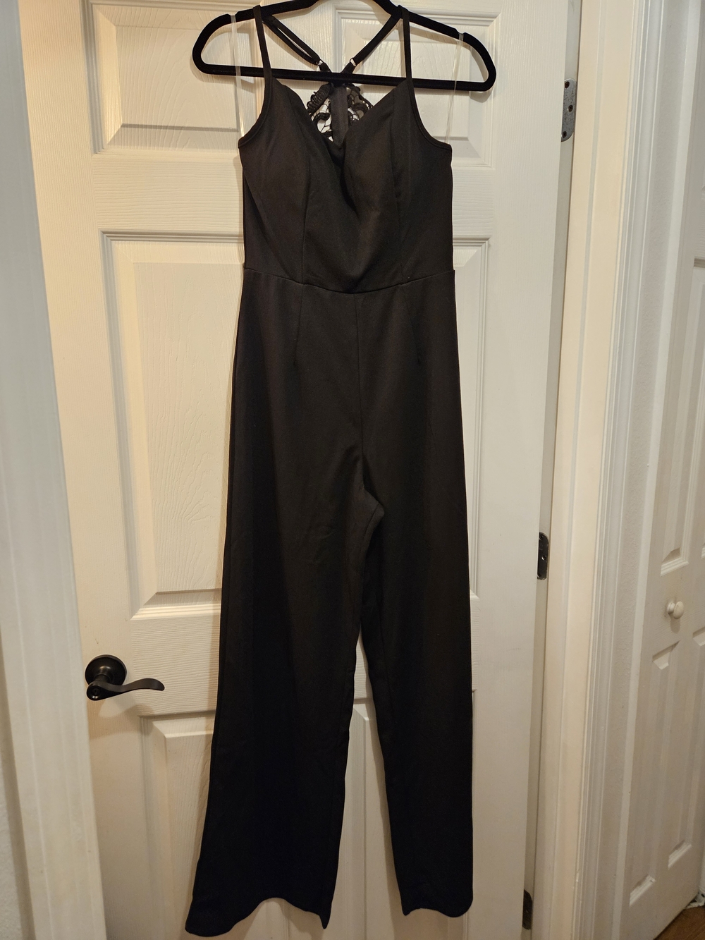 Trixxi Black Wide-Leg Jumpsuit with Lace Back Detail